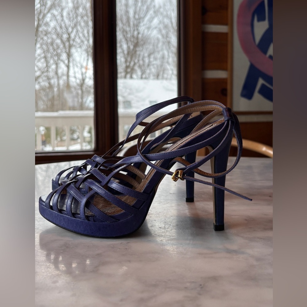 Colcci Original blue leather strappy heels size 8 ankle strap stilettos - Picture 3 of 16